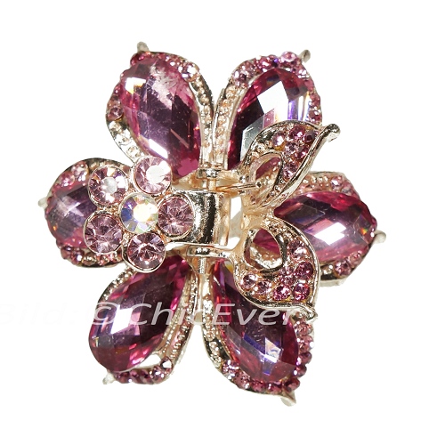 Haargreifer Blume Haarkneifer Haarklammer Metall & Strass rosa gold 5153 - zum Schließen ins Bild klicken